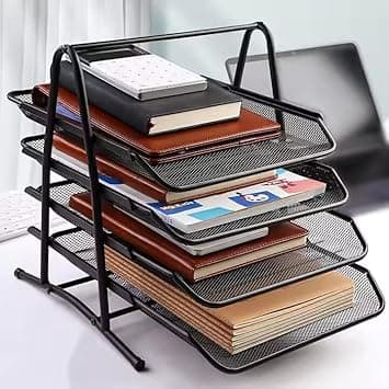 4 Tier Office File Tray, A4 Desktop Tidy Organiser File Holder, Black Mesh Metal Desk Tray Organiser, Sliding Document Storage Letter Tray, Paper Organiser File Storage Shelf on Amazon.ae - Price Tracker