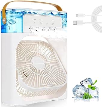 Mini Air Cooler Fan, Mini Evaporative Cooler, USB Desk Fan 3 Wind Speed & 700ml Water Tank with 7 LED Light, 1-3H Timer AC Cooling Fan for car Home (Portable Air Conditioner Cooling- random colour) على Amazon.ae - متتبع الأسعار