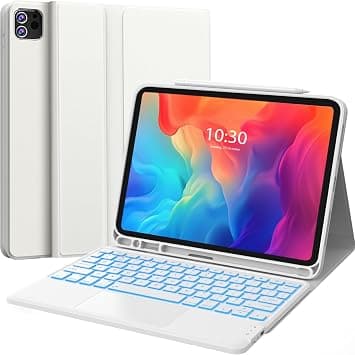 Arabic/English Keyboard Case for iPad Air 11 Inch, M3/M2(2025/2024), Multi-Touch Trackpad, 7-Color Backlight, 2 Wireless Channels, for iPad Pro 11 (4th/3rd/2nd/1st Gen) & iPad Air 5th & 4th Gen,White على Amazon.ae - متتبع الأسعار