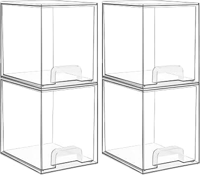 Vtopmart 4 Pack Clear Stackable Storage Drawers Organizer, 19cm/7.6" H | Plastic Acrylic Vanity Organizers, Pull-Out Storage Boxes for Skincare, Baby Bottles, kitchen cabinet, Under Sink - Amazon.sa Price Tracker