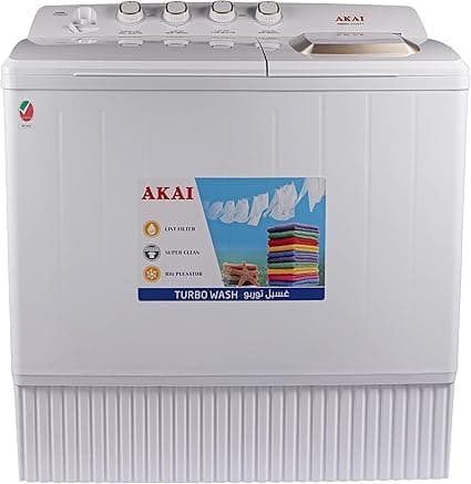 Akai 20kg Twin Tub Semi-Automatic Washing Machine, Turbo Wash, Powerful Big Pulsator, Rust Resistant, Lint Filter, 20-Min Soak Function, Sleek Design, WMMA-X020TT on Amazon.ae - Price Tracker