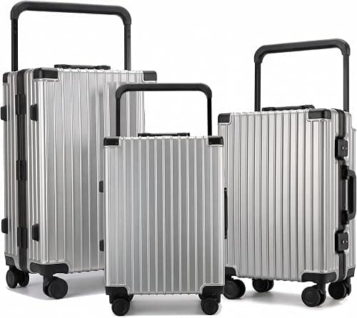 Luxury 3-Piece Travel Suitcase Set 20/24/28 Inch Silver ABS Hard Shell Luggage with Airport Security Lock, Smooth Spinner Wheels for Dubai Business Trips & Extended Ramadan Getaways on Amazon - Best Deal Finder