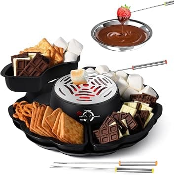 YelaJoy 2 In 1 Smores Maker & Fondue Set, Tabletop Indoor Smores Kit with Temperature Control, 4 Detachable Trays, 4 Roasting Forks, 340ml Heated Fondue Bowl & Flame-Free Heater (280W) - Movie Night E on Amazon.ae - Price Tracker