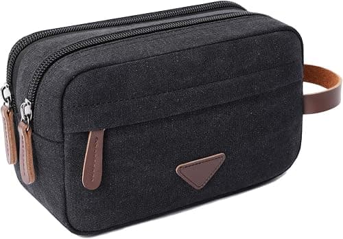 Mens Travel Toiletry Bag Canvas Leather Cosmetic Makeup Organizer Shaving Dopp Kits with Double Compartments على أمازون - دليلك لأفضل العروض