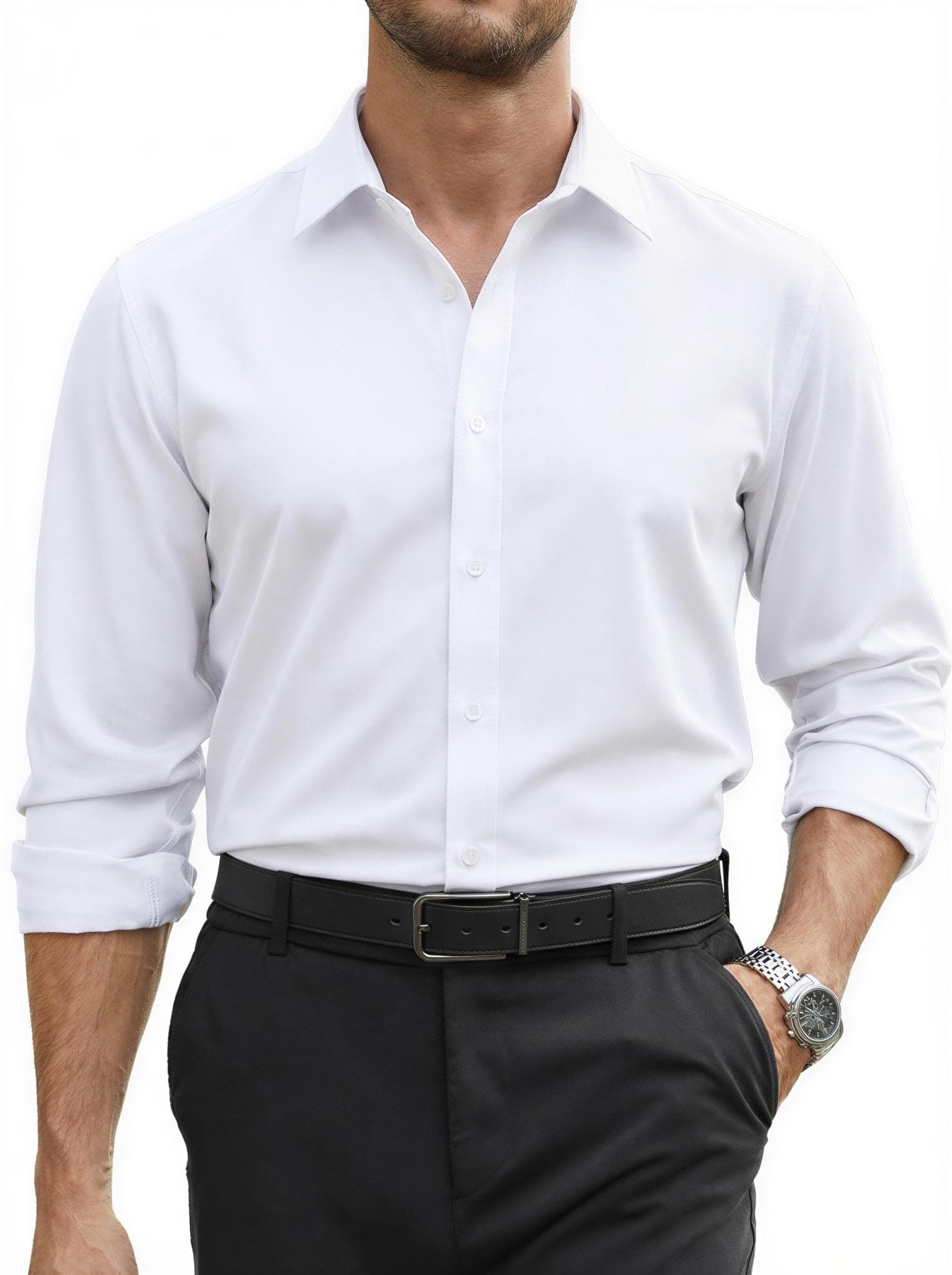 COOFANDY Mens Stretch Dress Shirts Long Sleeve Button Down Shirt Regular Fit Formal Business Shirts on Amazon.ae - Price Tracker