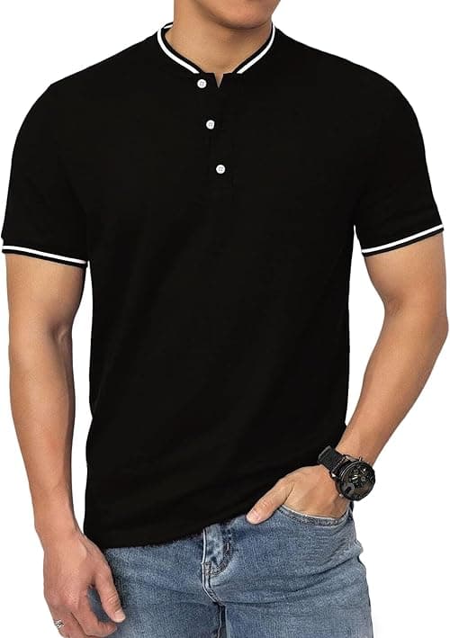 Men's Polo Shirts Casual Long Sleeve Cotton Pique Polo T Shirts Classic Collarless Golf Shirts for Men on Amazon.ae - Price Tracker