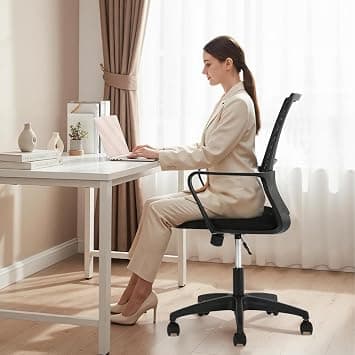 Ergonomic Office Desk Chairs, Home Computer Gaming Breathable Mesh Chairs, Executive Rolling Swivel Comfy Mid Black Chairs with Arms Lumbar Support, Adjustable Height Work Chair for Home Office Task على Amazon.ae - متتبع الأسعار
