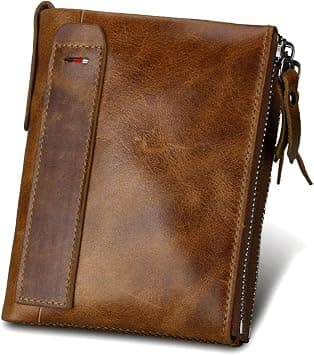 Men's Genuine Leather Wallet for Father's Day Gift, RFID Blocking Bifold Casual Wallet with Coin Pocket, Large Capacity Zip Casual Men Purse, Business Leisure Wallet for Husband Boyfriend, Brown on Amazon.ae - Price Tracker
