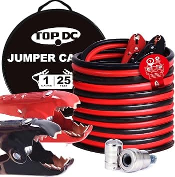 TOPDC 1 Gauge 25 Feet Jumper Cables for Car, SUV and Trucks Battery, Heavy Duty Automotive Booster Cables for Jump Starting Dead or Weak Batteries with Carry Bag, (TD-P0125) على Amazon.ae - متتبع الأسعار