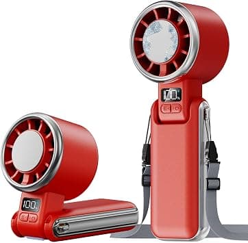 SHEWIND Portable Handheld Fan with Ice Cooling - 5 Gear High Speed Turbo Personal Fan Rechargeable, Up to 11 Hrs, Mini Hand Fans for Travel Essentials, Beach Vacation, Gifts for Women, Men (Red) على Amazon.ae - متتبع الأسعار
