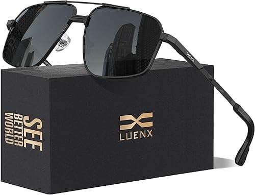LUENX Aviator Sunglasses for Men Square Polarized Polygon Lens - UV 400 Protection with Accessories on Amazon.ae - Price Tracker