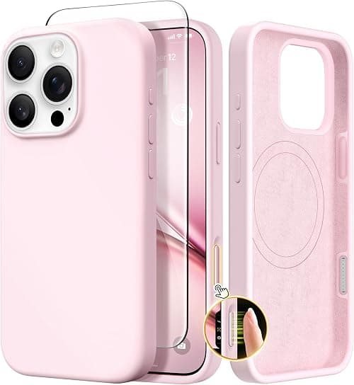 Magnetic Phone Case for iPhone 16 Plus, Compatible with MagSafe, Screen Protector, Silicone Shockproof Protective Cover, Anti-Scratch, Full Body Protective (Pink, For iPhone 16 Plus) on Amazon.ae - Price Tracker