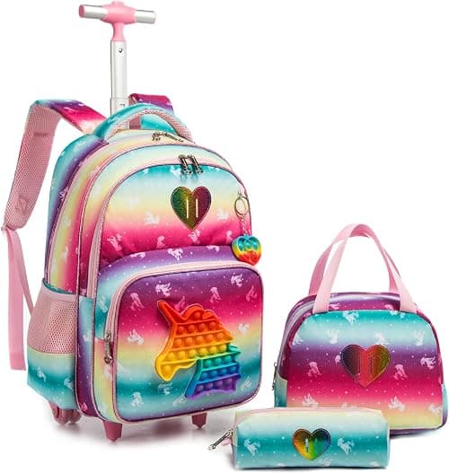 School Kids Rolling Backpack for Girls with Wheels Trolley Wheeled Backpack on Amazon.ae - Price Tracker