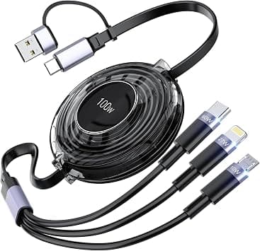 3-in-1 Retractable Multi Charging Cable, 100W Fast Charging USB-C/A to/USB-C/Micro USB Charger Cord for iPhone 15, for MacBook, and for iPad على Amazon.ae - متتبع الأسعار
