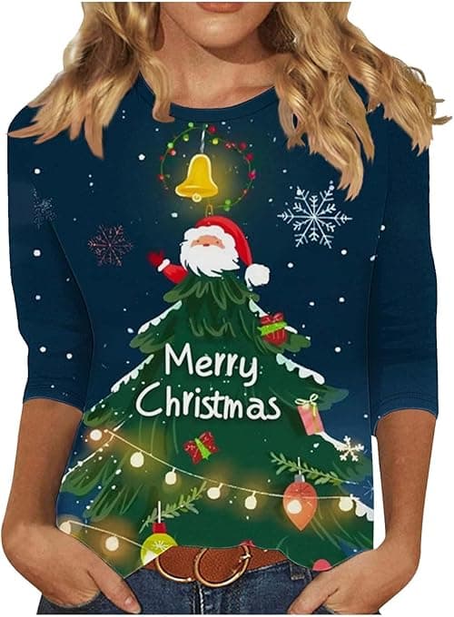 Christmas Tops for Women - Novelty, Santa Funny Graphic, Merry Christmas, Snowman, Xmas Tree, Snowflake, Elk Print, Crew Neck, 3/4 Sleeve, Pullover, Holiday, Party, Xmas T Shirts on Amazon.ae - Price Tracker