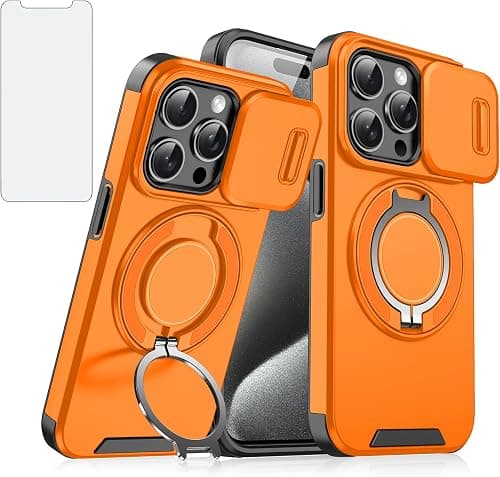Asuwish Phone Case for iPhone 11 Pro Max 6.5 with Tempered Glass Screen Protector and Slide Camera Cover Magnetic Ring Holder Kickstand Slim Soft Cell iPhone11 11pro Promax i XI Plus Women Men Orange على Amazon.ae - متتبع الأسعار