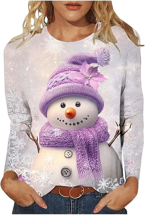 Christmas Tops For Women Uk Novelty Xmas Jumpers Plus Size Long Sleeve T Shirt Round Neck Blouses Ugly Xmas Tree Jumper Snowman Reindeer Tshirt Funny Christmas Jumpers Tunic Pullover on Amazon.ae - Price Tracker