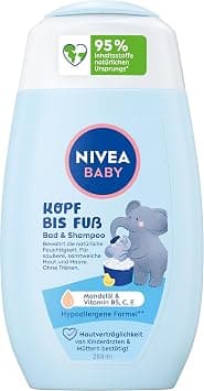 NIVEA Baby Head to Toe Bath & Shampoo, Gentle Vegan Baby Shampoo for Skin and Hair with Almond Oil, Relaxing Shower Gel with Hypoallergenic Formula No Parabens and Microplastics (200 ml) على Amazon.ae - متتبع الأسعار