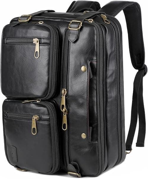 Men Vegan Leather Briefcase Backpack Hybrid 17 Inch Laptop Bag Case Business Messenger bag HB-22 on Amazon - Best Deal Finder