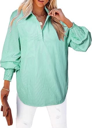 Astylish Womens V Neck Roll up Sleeve Button Down Blouses Tops on Amazon.ae - Price Tracker