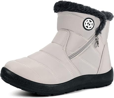 Hsyooes Winter Boots Women's Waterproof Winter Shoes Warm Ankle Boots Winter Snow Depth Lined Short Shaft Boots Non-Slip Slip-On Boots Flat على Amazon.ae - متتبع الأسعار