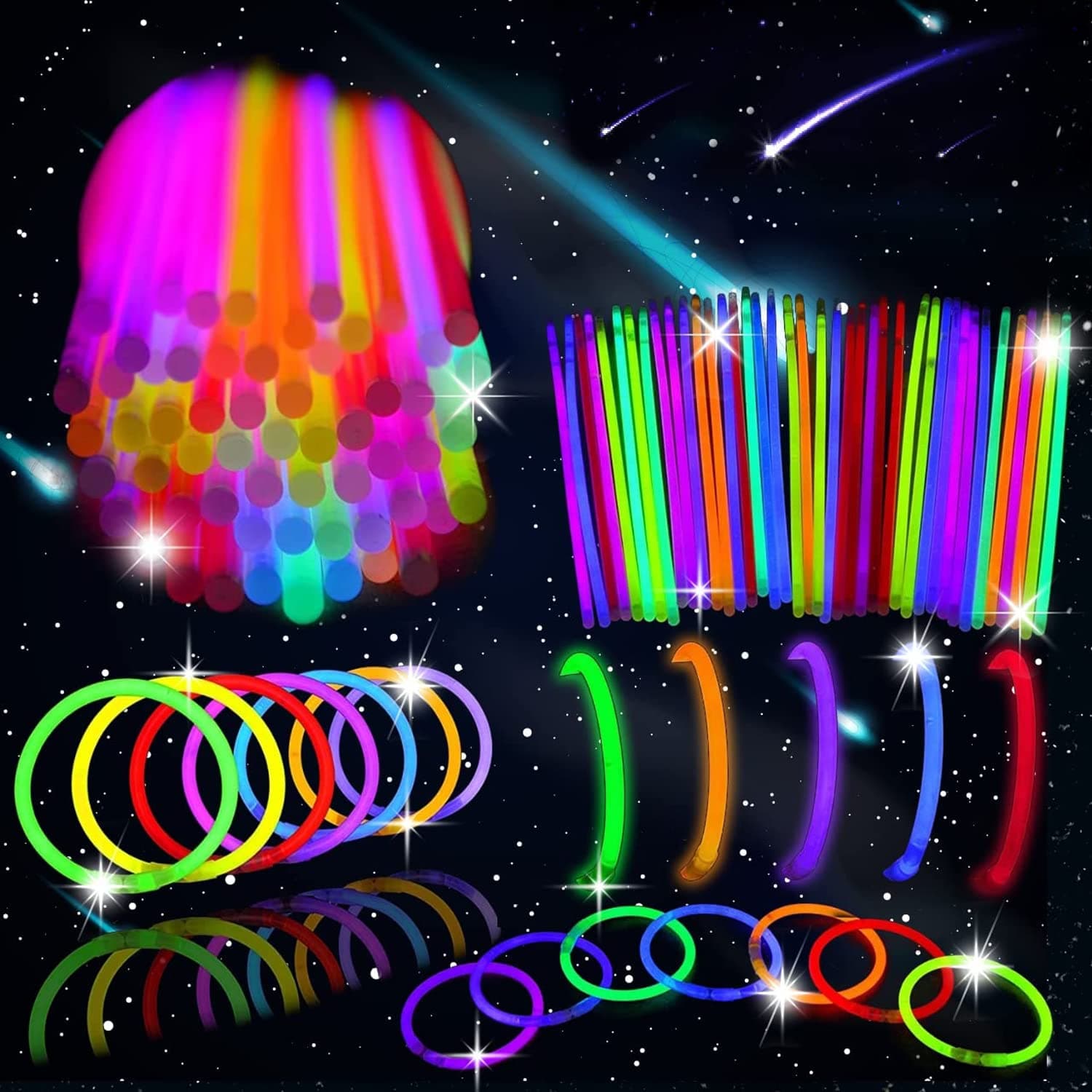 SKY-TOUCH Glow in the Dark Glow Sticks Party Supplies 100 Pieces per Set, Multi-Colored for Fun and Cool Games - Bracelet and Necklaces for Glowing Party Decorations on Amazon.ae - Price Tracker