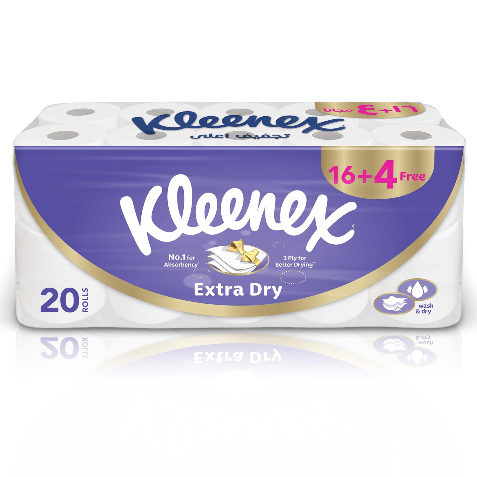 Kleenex Extra Dry Toilet Paper, 3 PLY, 20 Rolls x 140 Sheets, Embossed Bathroom Tissue with Superior Absorbency on Amazon.ae - Price Tracker