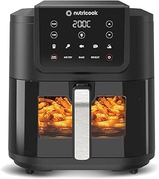 Nutricook Air Fryer Slim XL,7.6L, 2.4KG, Extra-Large Basket, Space-Saving Slim Design, Air Fry, Bake, Reheat, with 5 Presets, Clear Window & Internal Light, AFS200, Black, 1700 Watts, 2 Yr Warranty on Amazon.ae - Price Tracker