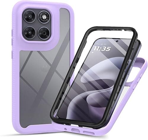 UPLAI Case for Motorola Moto G77 5G with Screen Protector, 360 Full Body Rugged Shockproof Anti-Scratch Transparent Outdoor Cover Anti-Slip Matte TPU Frame, Purple على Amazon.ae - متتبع الأسعار