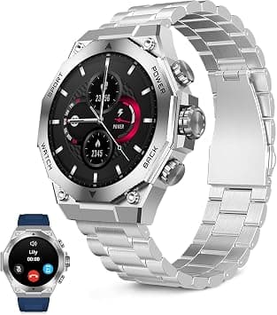 KSIX Titanium Go Smartwatch Men's, AMOLED Screen 1.43", Chronograph, Bluetooth Connections, IP67, Compatible with iPhone and Android, 2 Strips: Steel Silver and Silicone Blue on Amazon.sa - Price Tracker