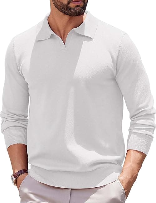COOFANDY Long Sleeve Polo Shirts for Men Knit Polo Sweater Lightweight Ribbed Pullover Sweater on Amazon.ae - Price Tracker