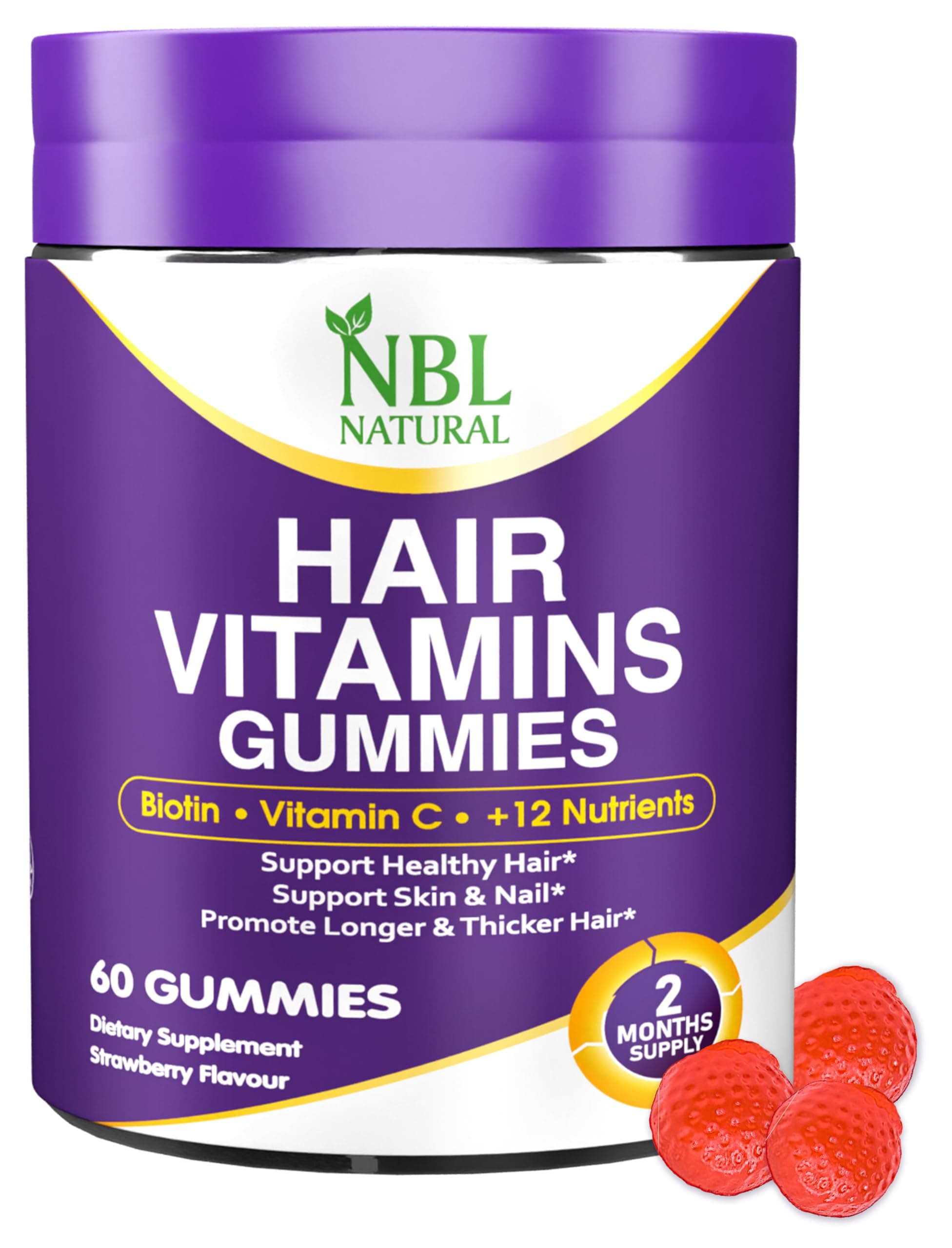 NBL Natural Hair Vitamins 60 Gummies Supplement with Vitamin C, Biotin & Folic Acid Supports Hair Growth, Hair Loss, Healthy Hair, Skin & Nails | Hair Multivitamins Supplements for Men Women's on Amazon.ae - Price Tracker