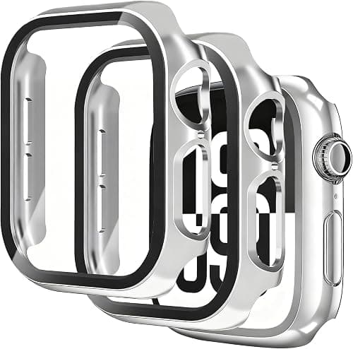 Tempered Glass Case Compatible for Apple Watch Series 11 (2025) Series 10 42mm/46mm, Hard PC Screen Protector, Built-in High-sensitivity Tempered Glass Film, 2 Pack (Silver, iWatch Series 10 42mm) on Amazon.ae - Price Tracker