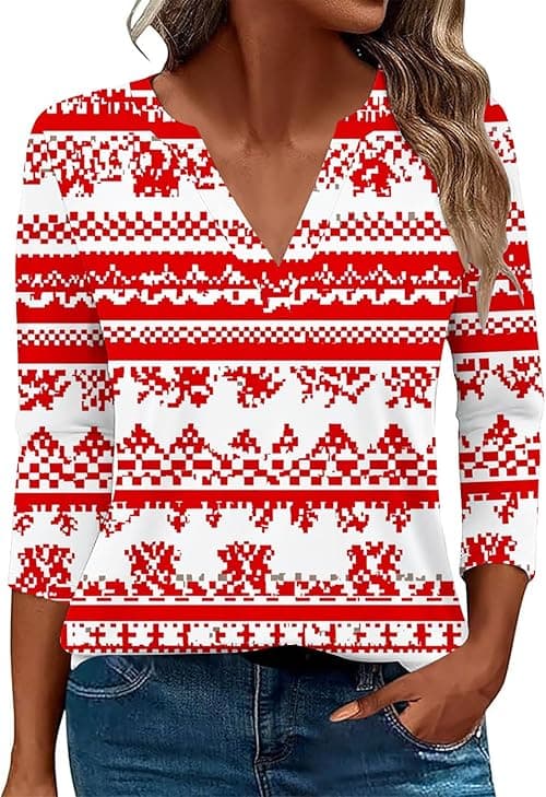 Christmas Tshirts Women Funny Xmas Jumpers Long Sleeve T Shirts V Neck Jumpers Xmas Tree Snowflakes T Shirts Ugly Christmas Jumper Dressy Tops Casual Holiday Party Pullover Blouse on Amazon.ae - Price Tracker