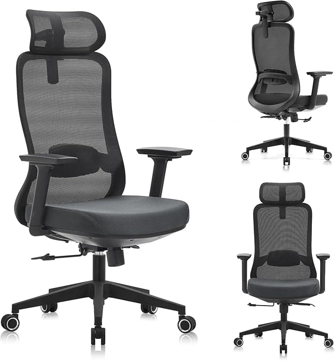 VOFFOV 821A Ergonomic Office Chair with Adjustable Lumbar Support, 3D Armrests & Headrest, Mesh Executive Desk Chair, Reclining Computer Gaming Chair, High Back, Easy Assembly(Black) on Amazon.ae - Price Tracker