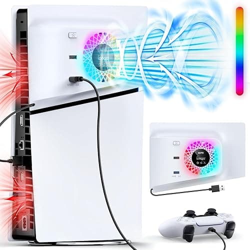 Cooling Fan for PS5 Slim, RGB Quiet Silent Cooling System for PS5 Slim Digital/Discs Edition, Plate Cover with USB 3.0, Accessories for PlayStation 5 Slim Digital/Disc Version Cooler with LED Light على Amazon.ae - متتبع الأسعار