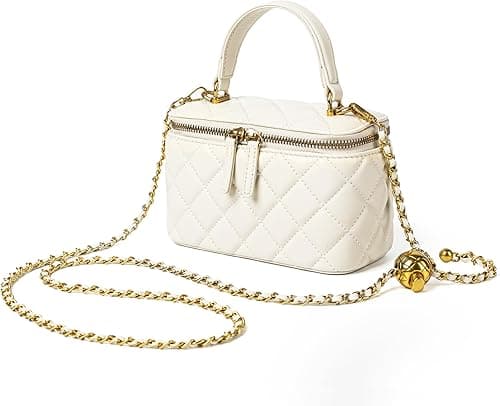 DORIS&JACKY Small Quilted Box Crossbody Purse For Women Designer Leather Mini Top Handle Pouch Bag With Metal Chain Strap on Amazon.ae - Price Tracker