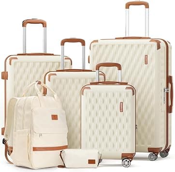 Melalenia Hard shell luggage, Beige Brown, 7 Piece Set(BP/TB), Hardside Luggage Sets With Spinner Wheels on Amazon.ae - Price Tracker