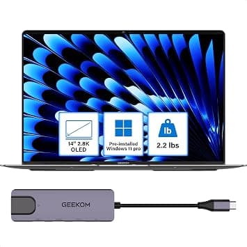 GEEKOM GeekBook X14 Pro Laptop, 2.2lbs Ultra Thin 14" 2.8K OLED Laptop Computer, Ultra 9 185H, 32GB LPDDR5x 7500MHz RAM 2TB SSD, Up to 16 Hour, 2X USB4, Fingerprint, Hub, Copilot, Windows 11 Pro on Amazon.ae - Price Tracker