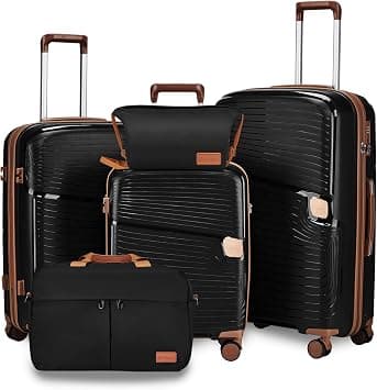 LIODUX 5 Piece Luggage Sets, 20/24/28 inch Lightweight Hardside Rolling Suitcase Set, with YKK Zipper, Weekender Duffel Bag & Toiletry Bag, Stylish Travel Carry On Suitcase Spinner Wheels (Black) on Amazon.ae - Price Tracker