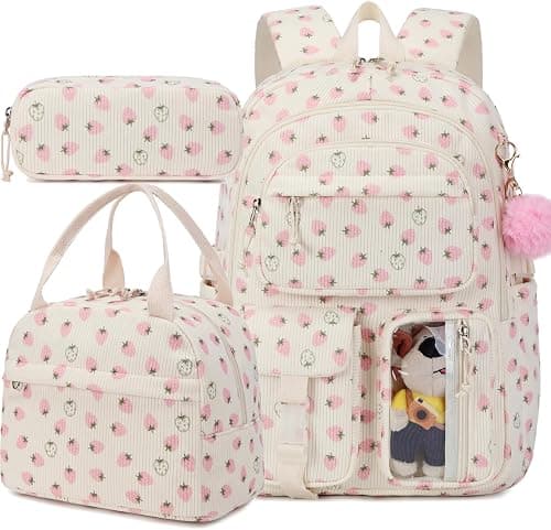 School Backpack Girls Teens Bookbag with Lunch Box Set Corduroy Kids Elementary Middle School Bag على Amazon.ae - متتبع الأسعار