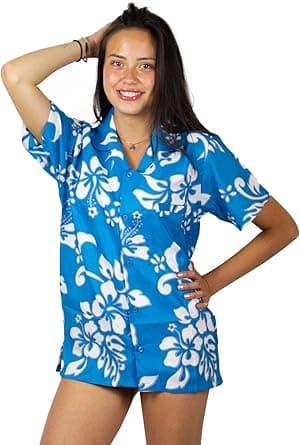 V.H.O. Funky Hawaiian Blouse Women Short-Sleeve Front-Pocket Hibiscus Multiple Colors on Amazon.ae - Price Tracker