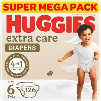 Huggies Extra Care Baby Diapers, Size 6 (15+ kg), Super Mega Pack, 126 Diapers on Amazon.ae - Price Tracker