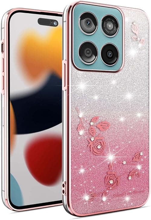 UPLAI Transparent Glitter Case for Motorola Moto G77 5G, Ultra Thin Bling Diamond Shockproof Cover with Electroplating Edge, Women Girls Elegant Cover. Pink on Amazon.ae - Price Tracker