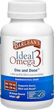 Barlean's Ideal Omega 3 Fish Oil Supplement, 1,000 mg Softgels, Pharmaceutical Grade EPA & DHA for Brain, Joint, & Heart Health, Orange Flavor, 30 ct on Amazon - Best Deal Finder