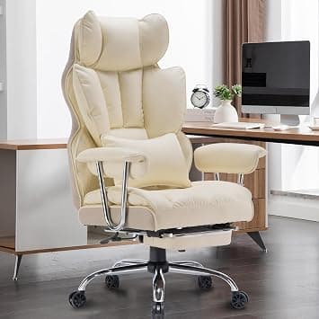 Efomao Big and Tall Office Chair 400lbs – PU Leather Executive Desk Chair with Lumbar Support & Leg Rest, Heavy-Duty Computer Chairs for Home Office, Beige على Amazon.ae - متتبع الأسعار