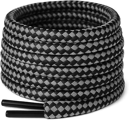 5mm Round Strong Heavy Duty Hard Wearing Durable Boot Laces Shoelaces for work boots, Steel Toe Cap Boots, Walking Boots, Hiking Boots, Dr Martens, Black & Grey, 140 on Amazon - Best Deal Finder