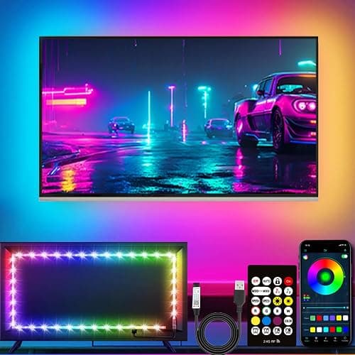 مصابيح LED باضاءة خلفية للتلفزيون من بفوكون، اضاءة RGB LED بطول 5 متر للتلفزيون مقاس 45-75 بوصة، مزامنة الموسيقى عبر تطبيق بلوتوث/ شريط تحكم عن بعد يعمل بمنفذ USB لغرفة النوم والالعاب على أمازون - دليلك لأفضل العروض