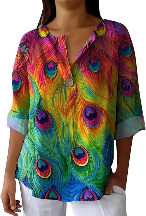 Ladies Cotton Linen Floral Print Button V Neck Short Sleeve Tops Women UK Summer Plus Size Casual Loose Fit Blouse Streetwear on Amazon.ae - Price Tracker