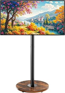 Mobile TV Stand with Wheels for 40-75 Inch TV, White Floor TV Stand with Round Wood Base, Height Adjustable Rolling Cart for Living Room, Office VESA up to 600x400mm على Amazon.ae - متتبع الأسعار
